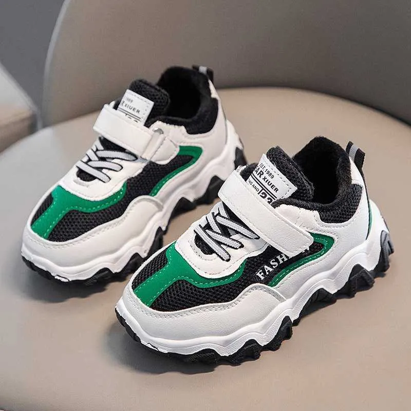 ULKNN Scarpe sportive bambini Sneakers in cotone new Green plus velluto scarpe addensate inverno Scarpe antiscivolo bambini calde ragazzi G1025