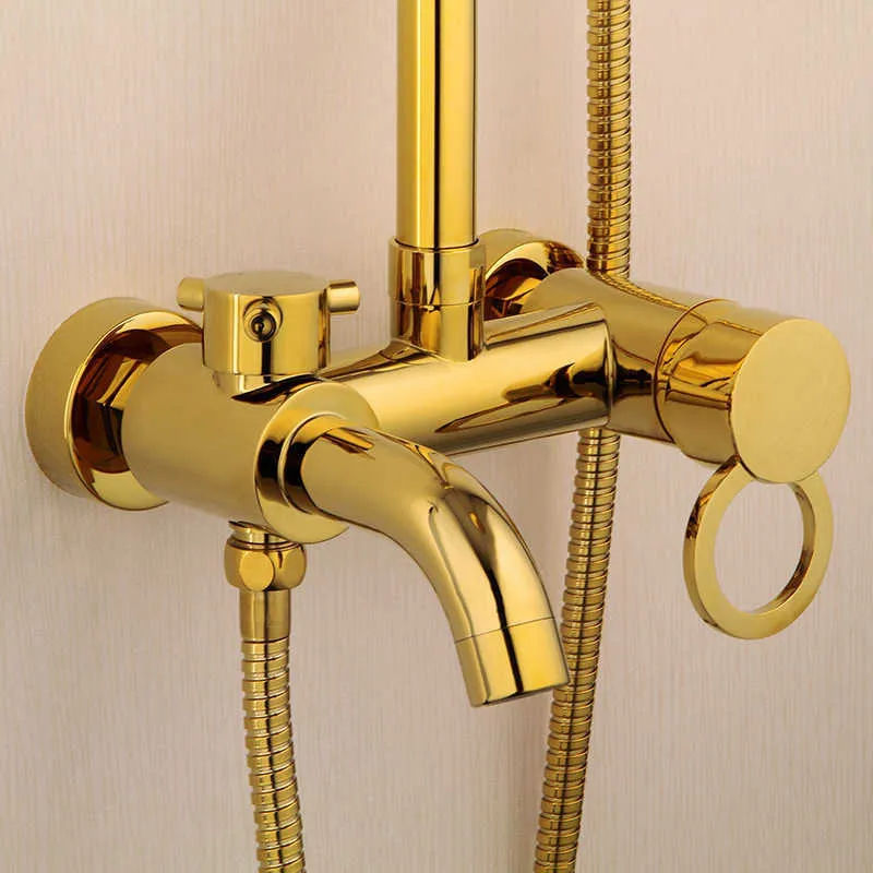 Gold Badezimmer Duschset Senducs Runde Niederschlag Hand Duschkopf Kupfer Badewanne Wasserhähnen Kaltbad Duschsystem X07053319864