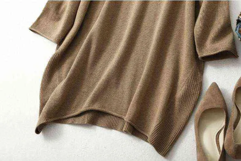 Damska 85% jedwab 15% kaszmirowa załoga szyi długi luźny typ sweter top sweter sukienka LY001 211103