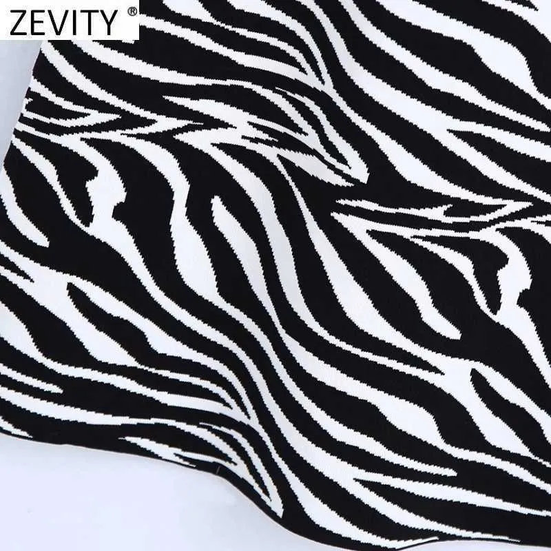Zevity Women Vintage Chic Jacquard動物ニットMidi Sling Dress女性セクシーな背中のレースアップストラップドレスMujer DS8239 210603