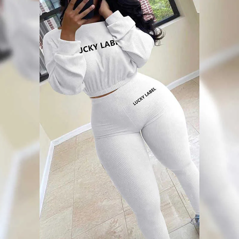 Sports Tracksuit Women Two Piece Set Winter Lucky Label Sets Womens Outfits Sexy Sweatsuits Jogging Femme K20S09006 210712
