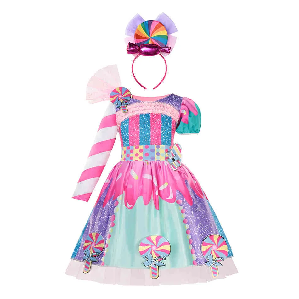 2021 Nowa moda dziewczyna cukierka sukienka dla dzieci Halloweenowa kostium imprezowy kolorowa suknia balowa 212 -letnia Ubranie dla dzieci 210326511672