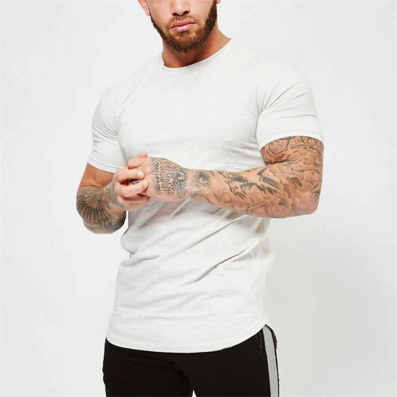 T-shirt à manches courtes Sumes Mode Sumre Hommes Fitness Vêtements Coton Cold-Col en coton Fit T-shirts Casual T-shirts Plus Taille M-2XL 210629