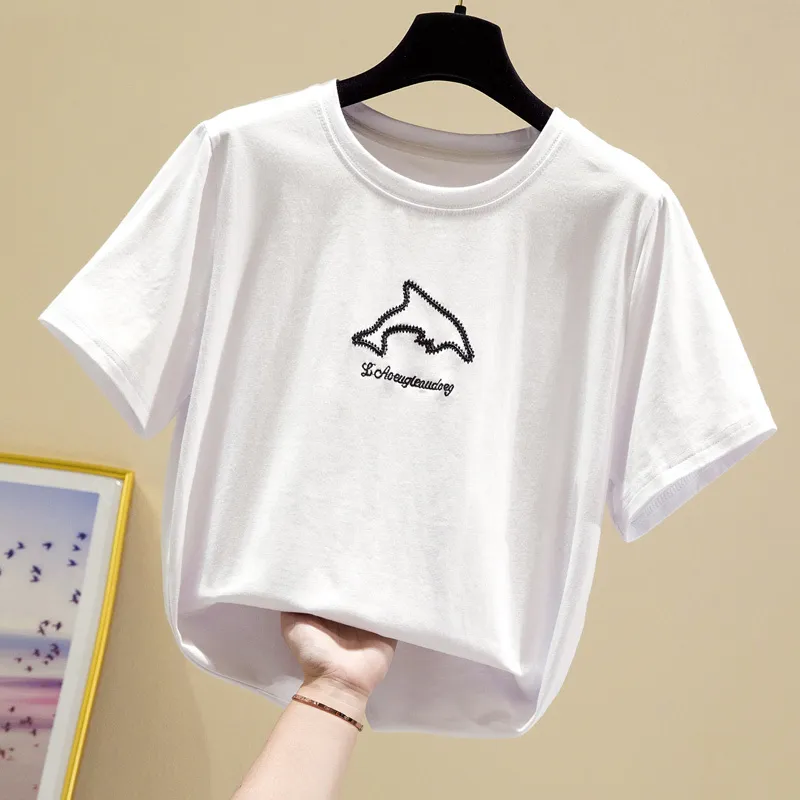 Wwenn Tシャツ女性夏の綿の上のトップス動物白いTシャツの女性Mujer Camisetas Tee Femme TシャツDamskie Y2Kブラック210507