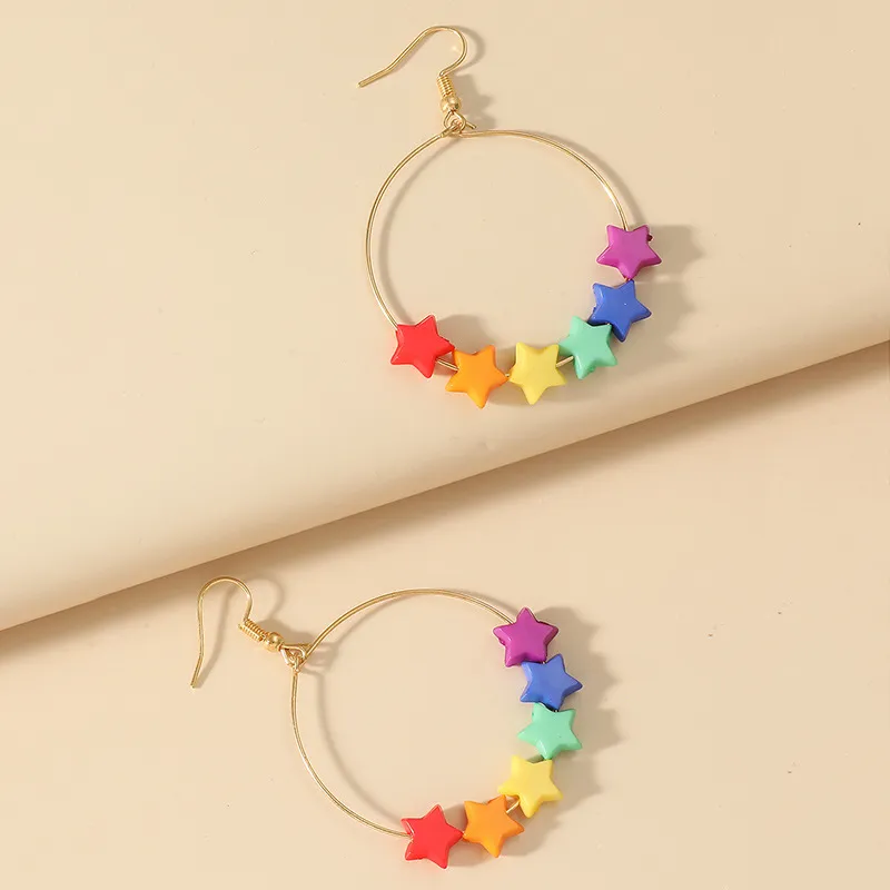 Simple Rainbow Color Star Pendant Drop Earrings for Women Resin Butterfly Long Cute Earrings Party LGBT Pride Gift Trendy New