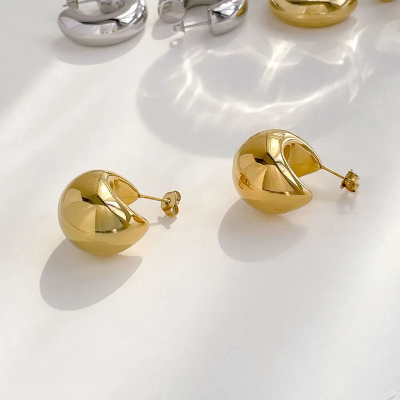 Толстые массивные золотые серьги-кольца в форме полумесяца для женщин из нержавеющей стали, шикарные винтажные пустые легкие серьги 220218276J
