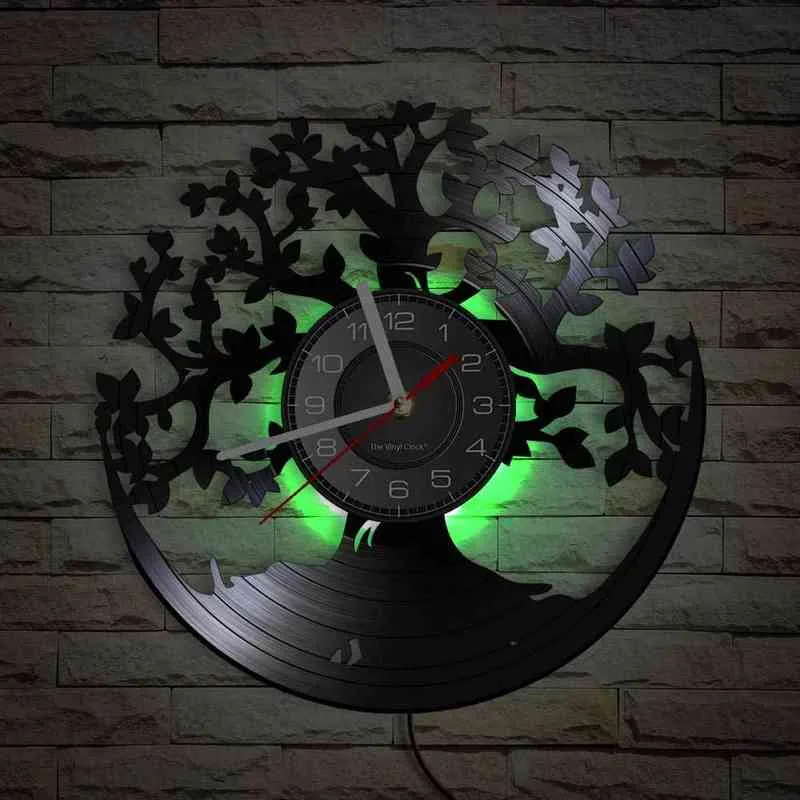 Arbre de vie Cuisine Holand Horloge Silent balayage Wall Montre Yggdrasil Family Tree Shadow Art Horloge murale Moderne Design Decor H1230