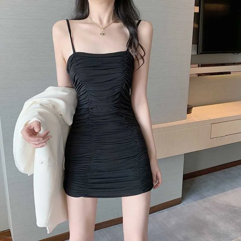 Summer sling sleeveless dress Korean version of elastic tight-fitting hip sexy slim mini club 210604
