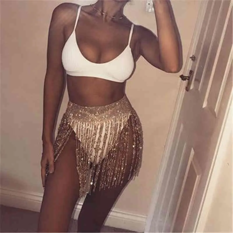 2020 Nouveau Style Sexy Night Club Party Jupe Super Flash Diamant Strass Gland Bikini Mini Femme Néon Crayon Jupes En Gros X0428