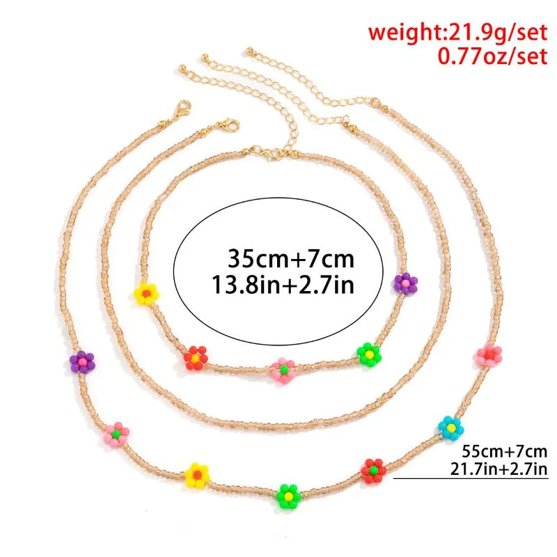 Chokers Multilayer Handmade Rice Beads Flower Short Collar Necklace For Women Fashion Bohemian Colorful Daisy Choker Beach Gift323G