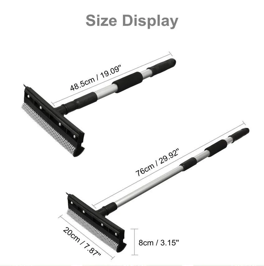 3 stks Autoraam Reinigingsborstel Voorruit Schraper Wisser met afneembare Lange Handvat Rubber Squeegee en Cleaner Spons