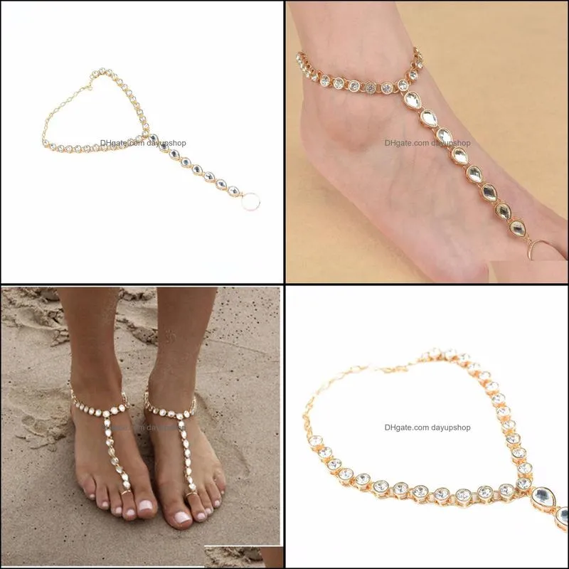 1 pcs Rhinestone Anklet Bracelet for Women Crystal Bridal Barefoot Sandals Ankle Bracelet Foot Chain Jewelry