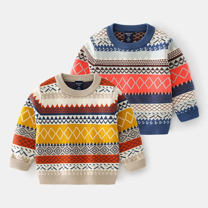 Vinter tröja pojkar Jacquard pullover kläder 2-7 år gamla barn höst långärmad mode tröja tjock pojke tecknad botten y1024