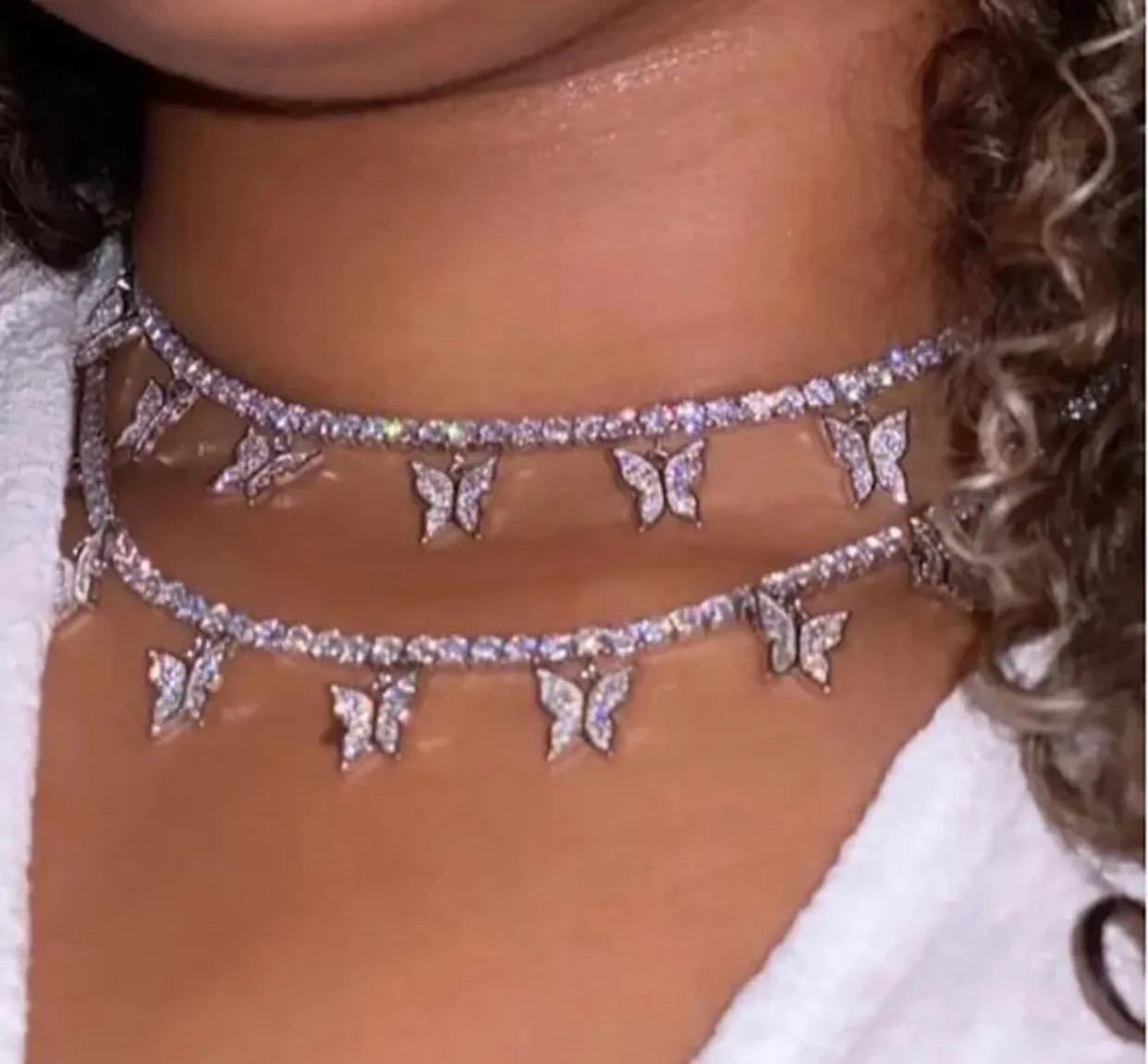 Bynouck 5 мм Сияющий милый хрустальный бабочка Choker ожерелье для женщин маленьких животных кулон ожерелья горный хрусталь ледяной