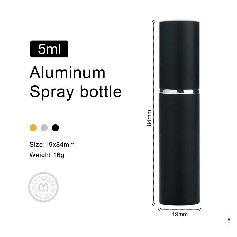 50 pçs / lote 5ml portátil mini alumínio recarregável frasco de perfume vazio recipientes cosméticos viajante atomizador