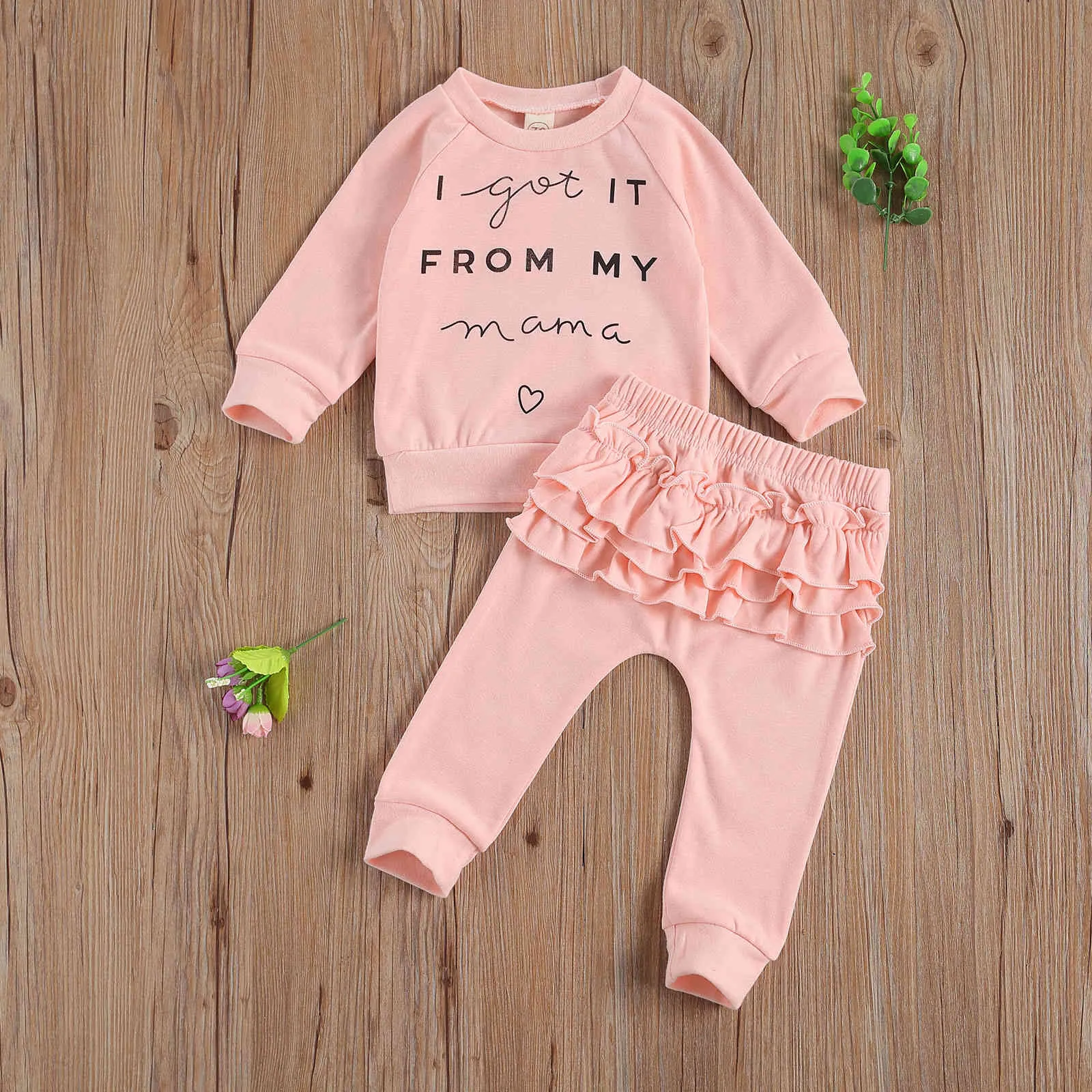 0-3y outono primavera toddler nascido bebê bebê menina conjunto bonito letra careta babados calças roupas 210515