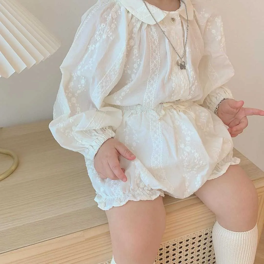 2ピースの赤ちゃんガール服セット生まれ長袖ボディスーツ幼児の誕生日ロンパース幼児の綿のジャンプスーツ+パンツ210615