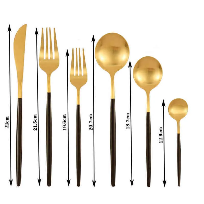 36st matte rostfritt stål bestick uppsättning dinnerware guld kniv gaffel efterrätt sked silverware kök fest middag porslin 211229