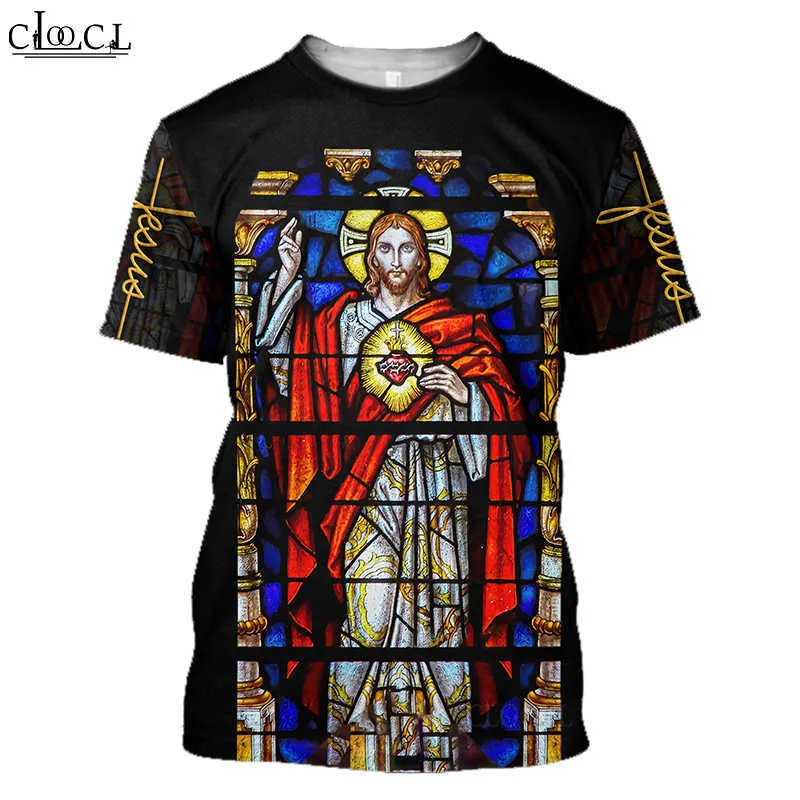 Cloocl EST GOD GOD RESILIONキリストJesus 3DプリントTシャツストリートウェア男性女性ファッションTシャツ原宿トップドロップ210629