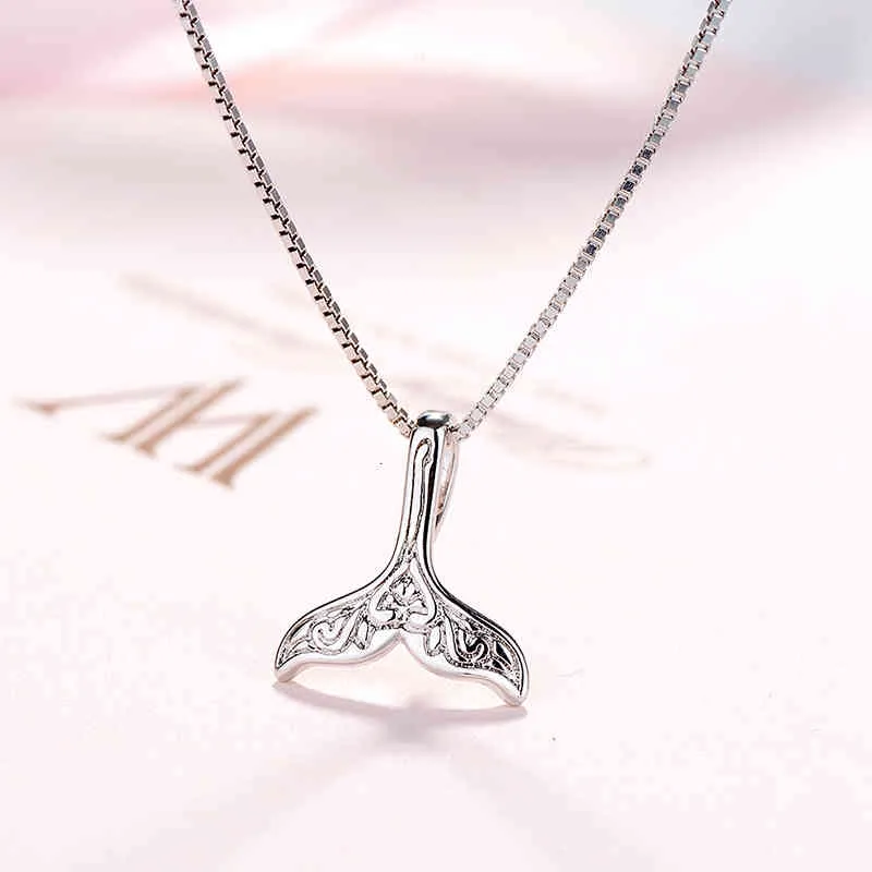 Fina Bröllop Smycken 925 Sterling Whale Fish Nautical Charm Mermaid Tail Silver Necklace för Kvinnor Choker Neckalces