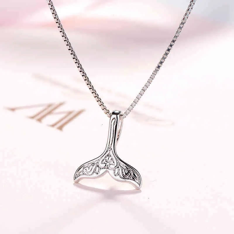 Świetna biżuteria ślubna 925 Sterling Whale Ryba Nautical Charm Mermaid Ogon Srebrny Naszyjnik Dla Kobiet Choker Neckalices