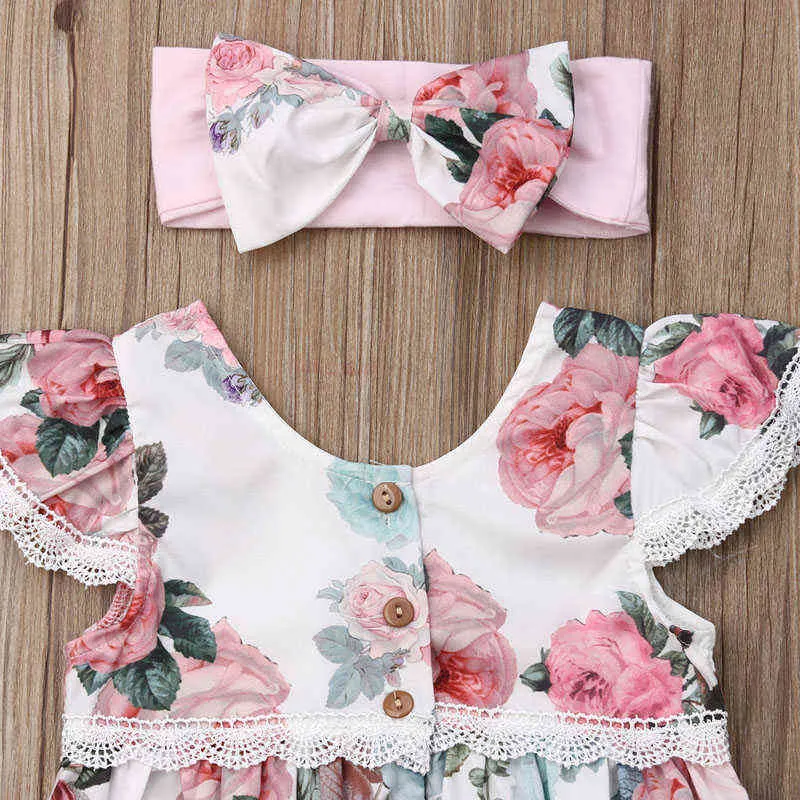 lioraitiin 0-24M pasgeboren baby baby meisje mode zomer romper off shoulder floral gedrukt jumpsuit hoofdband set G1221