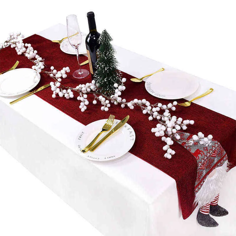 Chemin de table de Noël Coton Lin Père Noël Couverture de table pour l'année Accueil Nappe Table à manger Drapeau Joyeux Noël Décor 211117