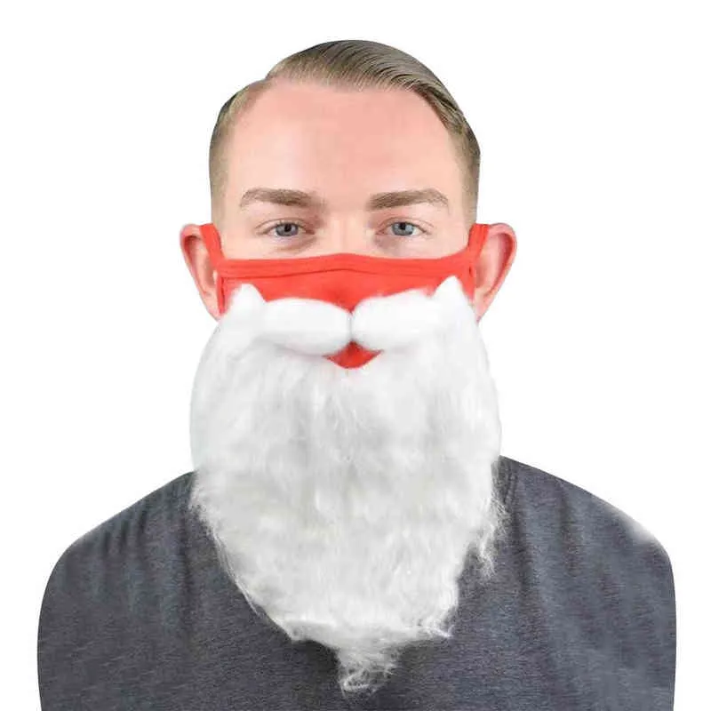 BORUiT 2022 Christmas Santa Claus Big Beard Facemask Adult Cotton Reusable Breathable Mask Xmas Decor 211216