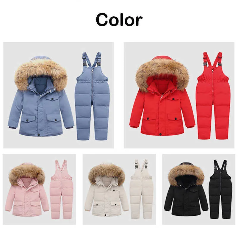 -30 Degrés Hiver Enfants Ensemble Chaud Bébé Fille Snowsuit Ski Costume Épais Manteau Pour Garçon Col De Fourrure Parkas Vêtements Pour Bébés 1-5Y H0909