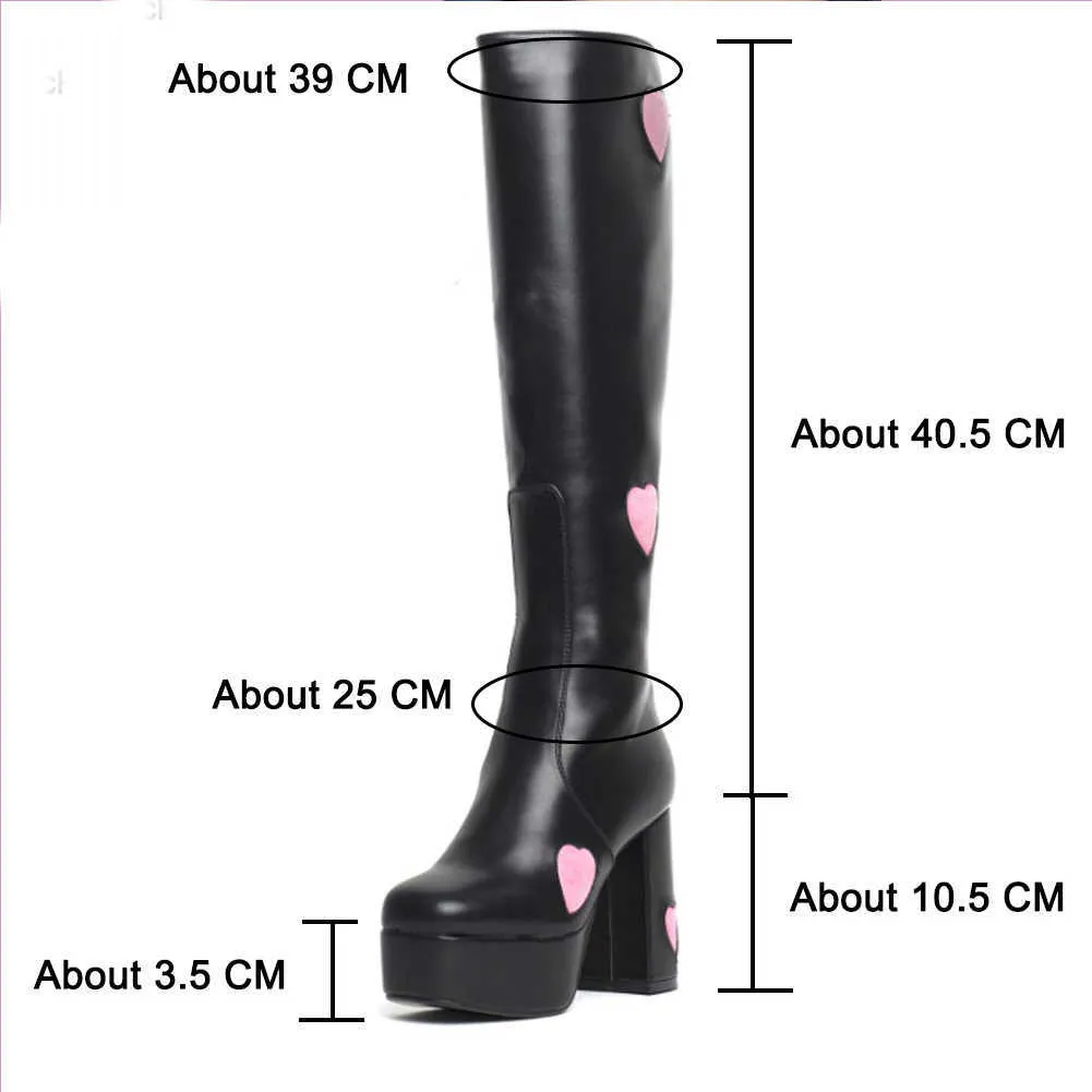 Brand Ribetrini Candyfloss Love Knee High Platform Boots grosso tacchi alti abiti da festa Trendy Heart Scarpe Autunno Donna 211021