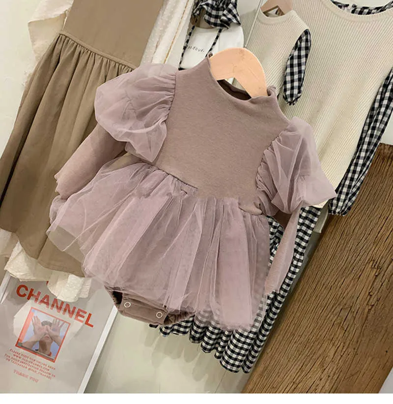Born Baby Girls Clothes Tutu Skirt Romper Korean Princess Onesie Dress for Little Infant Toddler Ins Clothing with Headband 210529