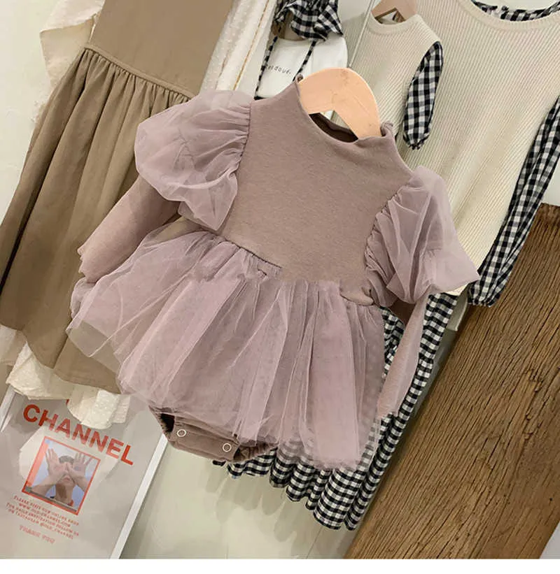 Born Baby Girls Clothes Tutu Spódnica Romper Koreańska Księżniczka Onesie Sukienka na małe niemowlę malucha Odzież z pałąkiem 210529