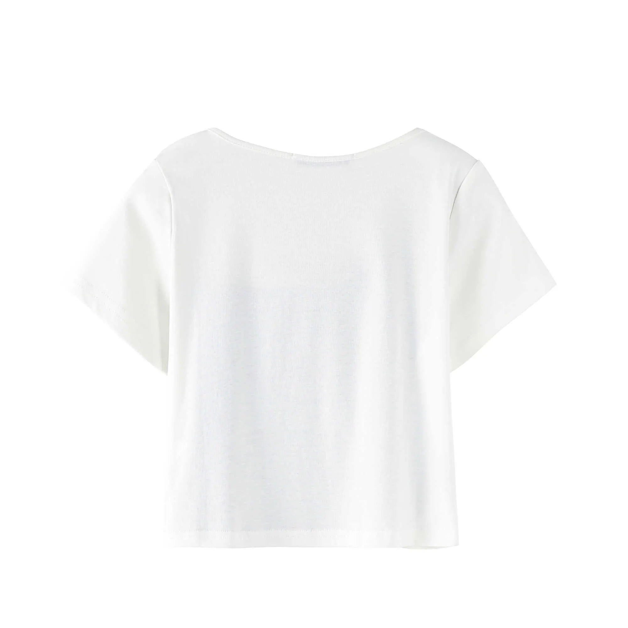 Casual Square Collar Short Sleeve T-shirt Women's Summer Design Slim Fake Two White Top 210615