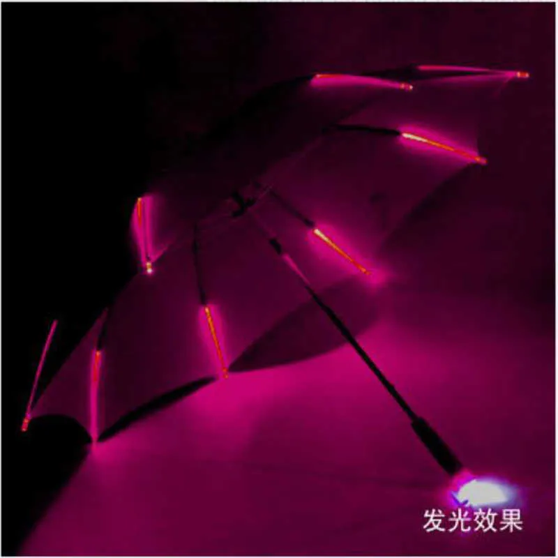 Cool paraply med LED -funktioner 8 transparent ribljus med ficklampa av H101568924048972922