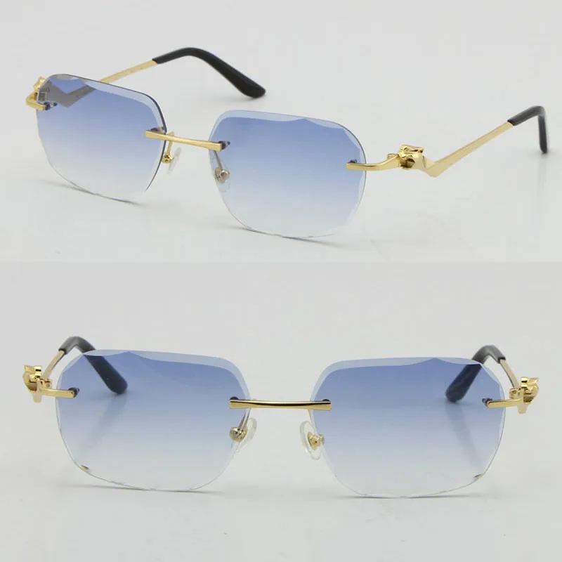 2021 Randloze mode -luipaardreeks Goud 18k zonnebril metalen rijglazen Hoge kwaliteit Designer UV400 3 0 Dikte frameless 301L