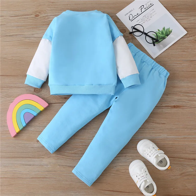 Baby Boys Spring Clothing Sets Rainbow Print Stitching Toddler Clothes Sweatshirt Pants Outfit Suit Kids Children 2105088666157