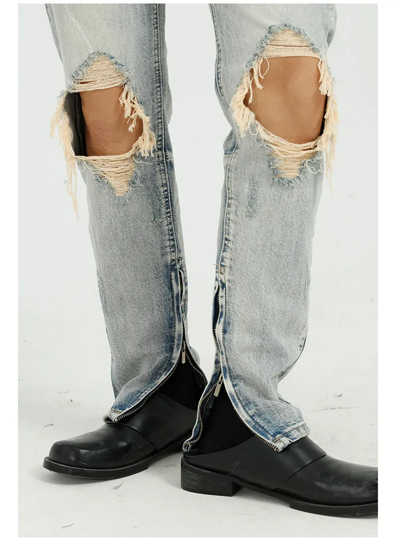 IEFB pantalon coréen Leggings Slim avec trou de fermeture éclair sur la jambe Vintage Hip Hope Jeans Streetwear Mans Denim pantalon 9Y7350 210524
