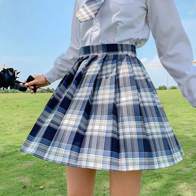 QRWR Summer Femmes Jupes High Taille Girl's Jupe plissée Coréenne Style japonais Dames Sweet Plaid Mini pour 210629