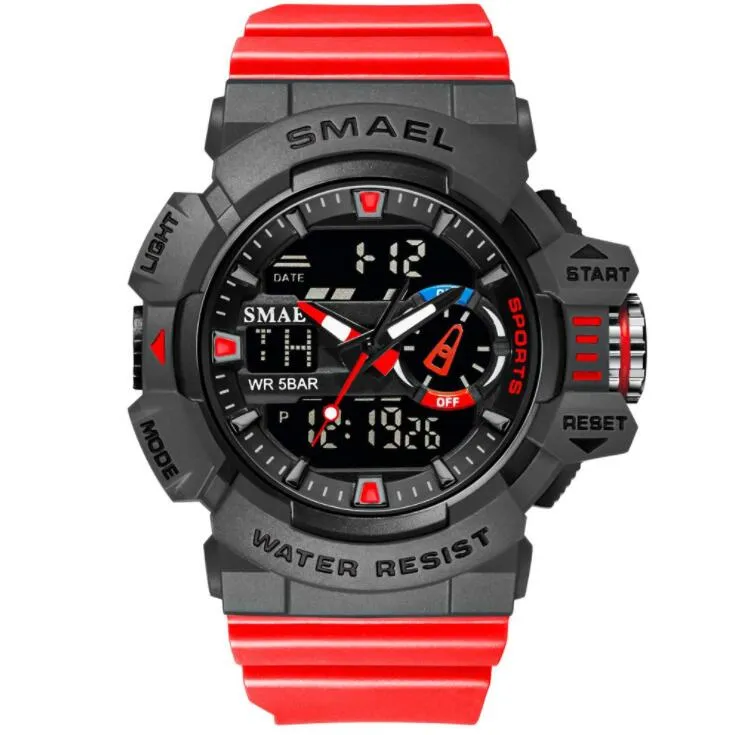 Часы с двойным дисплеем SMAEL 8043 Светящиеся спортивные повседневные студенческие мужские электронные часы Reloj Hombre наручные часы 50M Waterproo255i