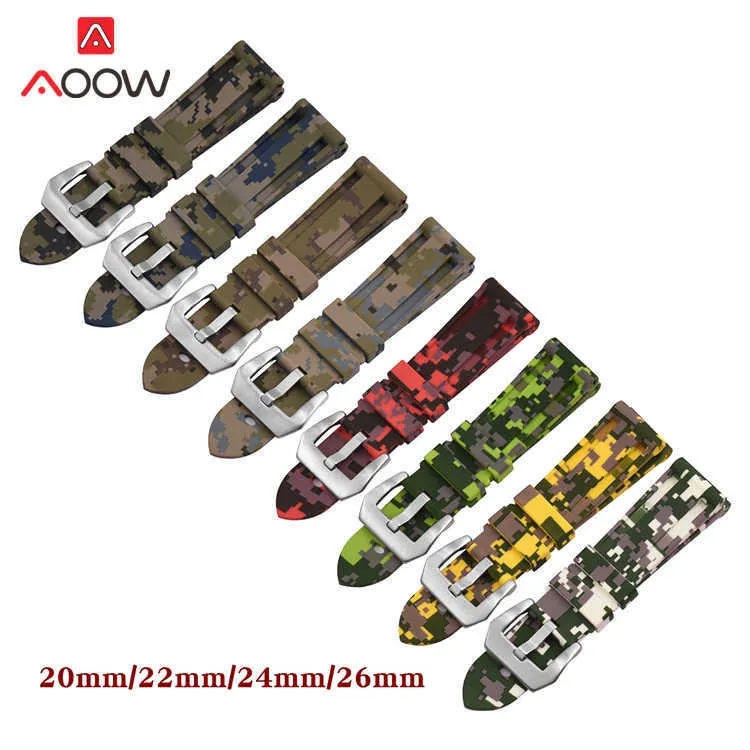 20mm 22mm 24mm 26mm Silikonrem Klockband Camo Printing Men Sport Vattentät Byte Bälte Bälte Klocka Band för Panerai H0915