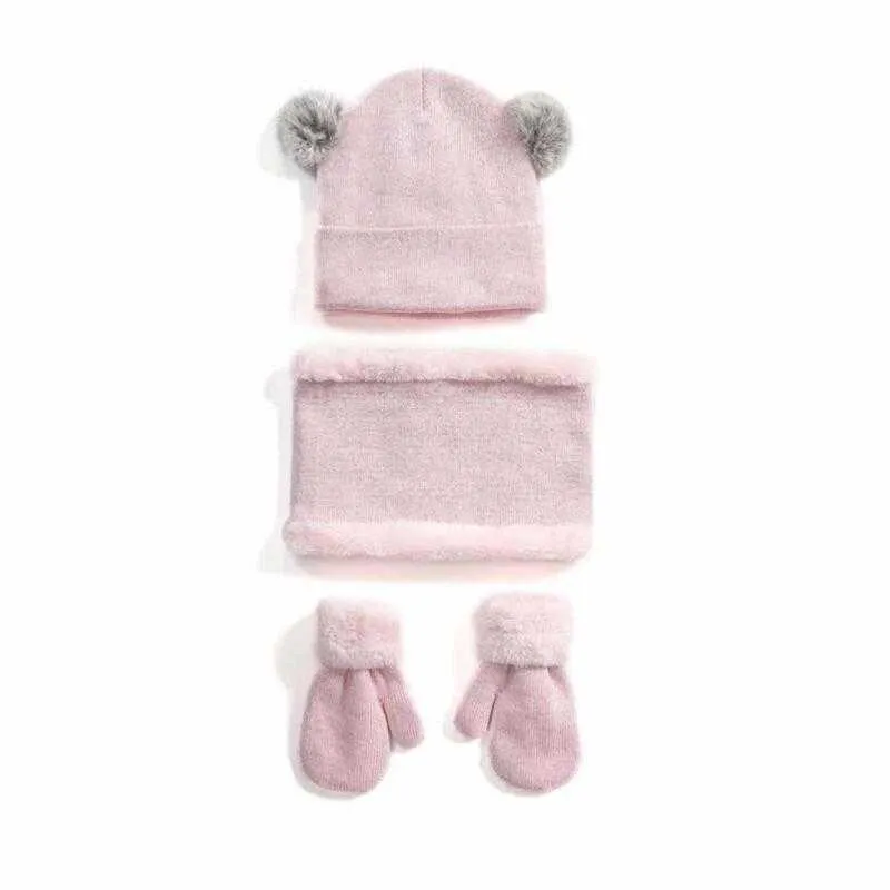 Bambini Bambino Inverno Cofano Beanie Cappello Sciarpa Guanti Set Bambini Ragazzi Ragazze Maglia Spessa Caldo Foderato in Pile Scaldacollo Cerchio