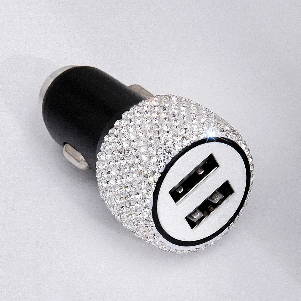 DSSBAR DUAL USB-oplader BLING Handgemaakte Rhinestones Crystal Decoraties voor Fast Charging Car Decors Nieuw