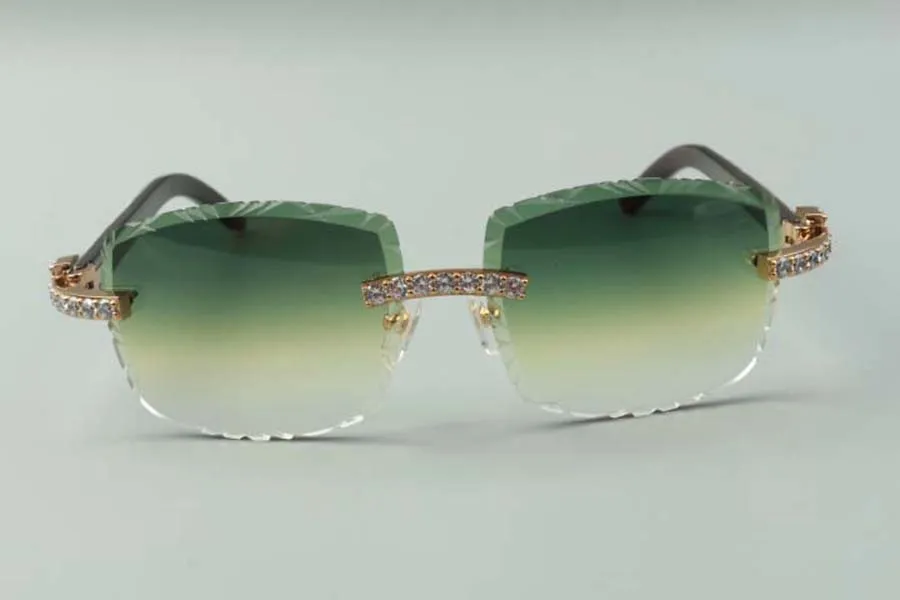 2021 designers óculos de sol 3524023 xl diamantes cortes lentes lentes naturais híbridos búfalo búfal templos de vidro tamanho 58-18-140mm271v