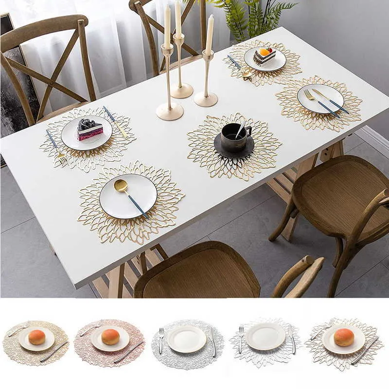 Tovaglietta da tavolo europea modello foglia di loto pianta da cucina tavolino tappetino sottobicchiere sottobicchiere decorazione della casa 210706