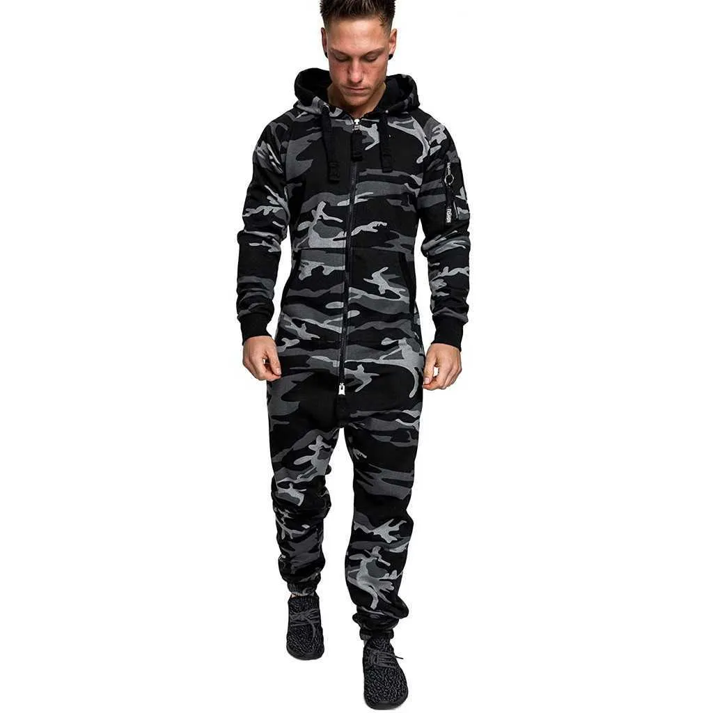 Mäns Tracksuit Gym Fitness Komprimering Sportkläder Kläder Running Jogging Sport Camouflage Training Suit Mäns Set X0610