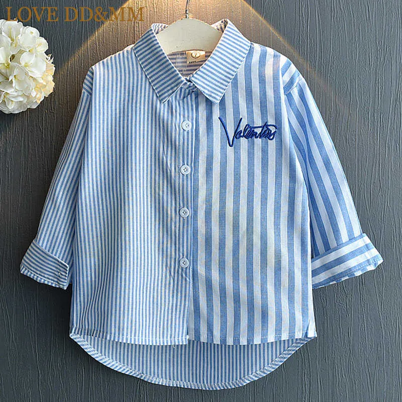 Kärlek DDMM Tjej Skjortor Vår Barnkläder Tjejer Mode Långärmad Striped Broderad Shirt 210715