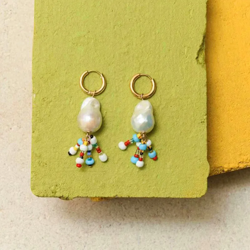 natural freshwater pearl earring gold color 2020 seed beads boho drop flower earrings for women brincos para as mulheres