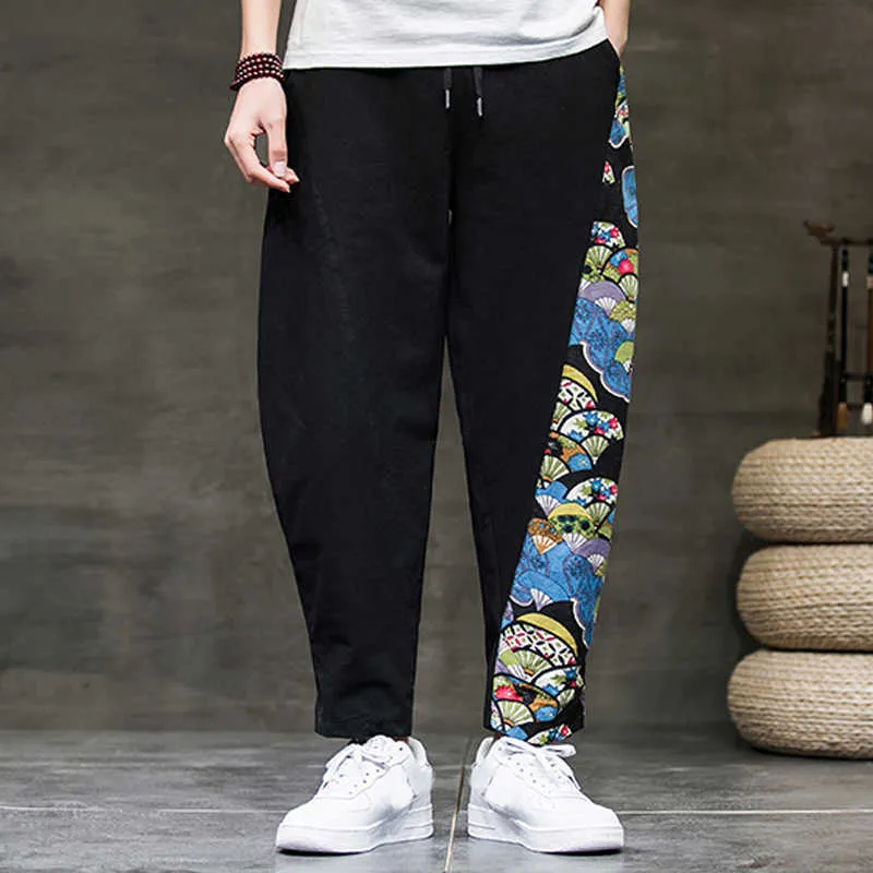 Hombres Hip-hop Harem Pantalones Pantalones de pierna ancha Casual Vintage Hombres Casual Loose Printed Harem Pantalones Elefante chino Harem Pan X0723