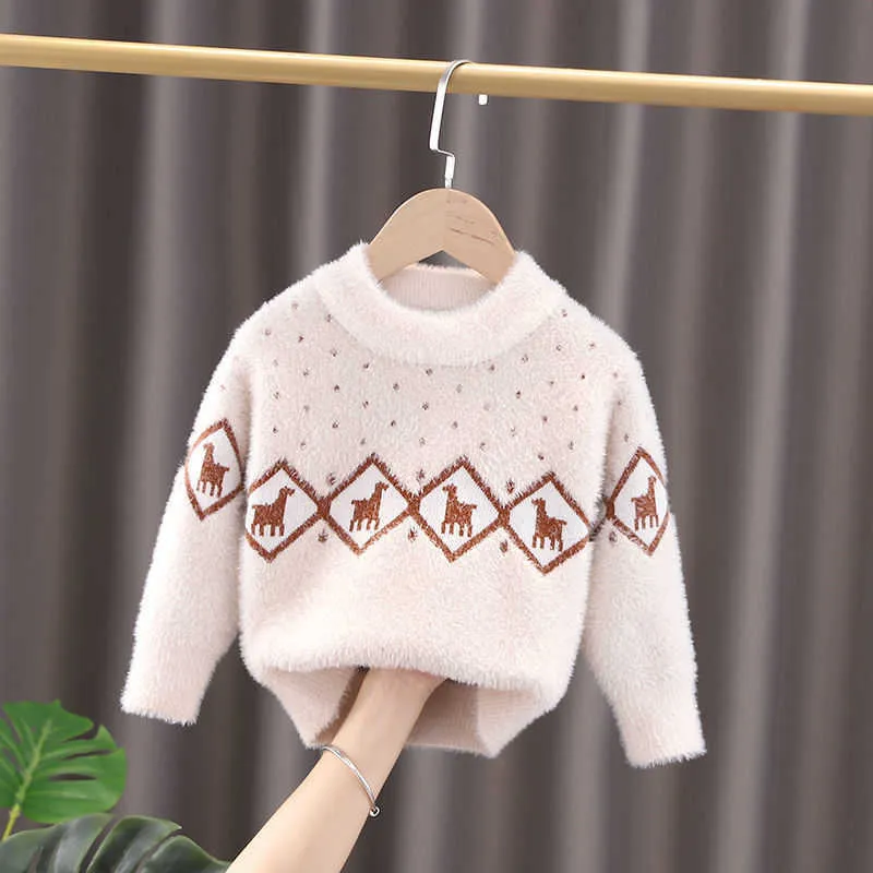 Garçons filles pull tricot coton 2021 Scoop chaud hiver automne Plus épaissir velours bébé enfants adolescents enfants vêtements Y1024