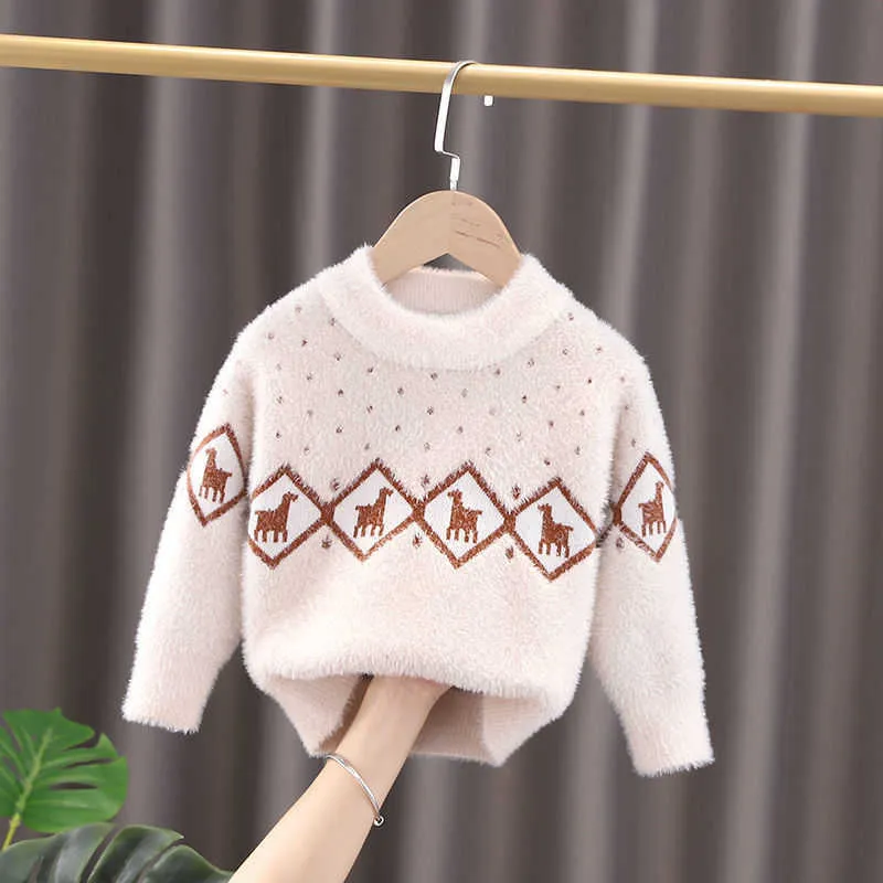 Pojkar Tjejer Tröja Knitting Bomull 2021 Scoop Varm Vinter Höst Plus Tjocken Velvet Baby Kids Tonåringar Barnkläder Y1024